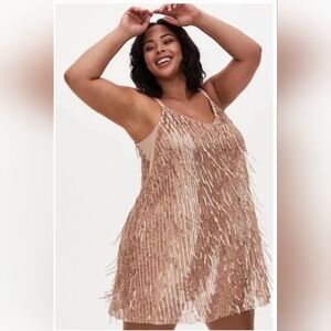 Torrid Tan & Gold Sequin Dress - Size 4 - 26/26 - NWT